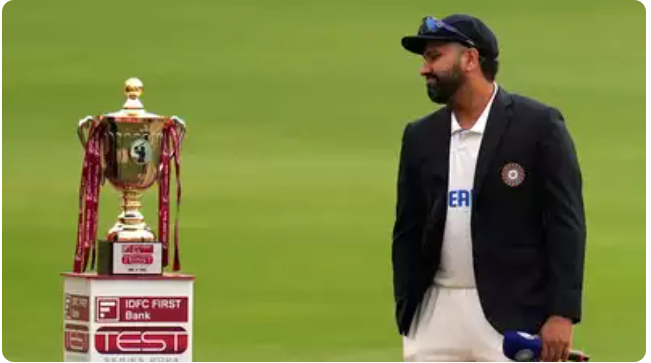 Rohit Sharma and Ravindra Jadeja bat during the England versus India Test Series, 2024.
