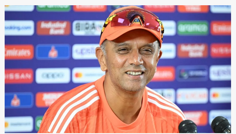 Image of Rahul Dravid speaking during a press conference.