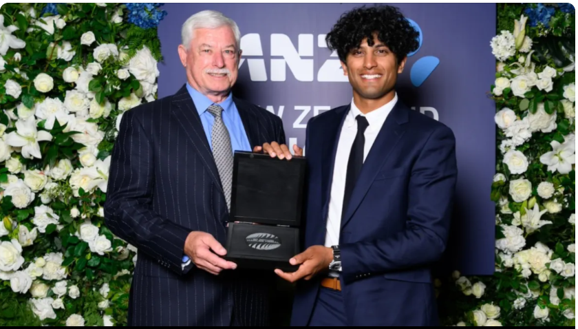 Image showing Rachin Ravindra and Melie Kerr receiving top honors at the NZC Awards.