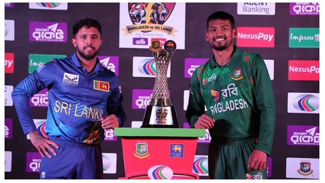 Najmul Hossain Shanto and Mushfiqur Rahim batting during the Sri Lanka versus Bangladesh ODI Series, 2024 First ODI.