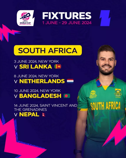 T20 World Cup 2024 | South Africa Matches Schedule with Date, Time and Venues