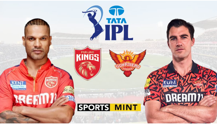 A cricket match between Sunrisers Hyderabad and Punjab Kings in IPL 2024, featuring players in action.