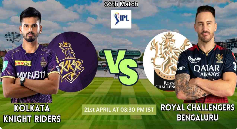 A cricket match between Kolkata Knight Riders (KKR) and Royal Challengers Bengaluru (RCB) with Andre Russell playing a pivotal role in KKR's victory.