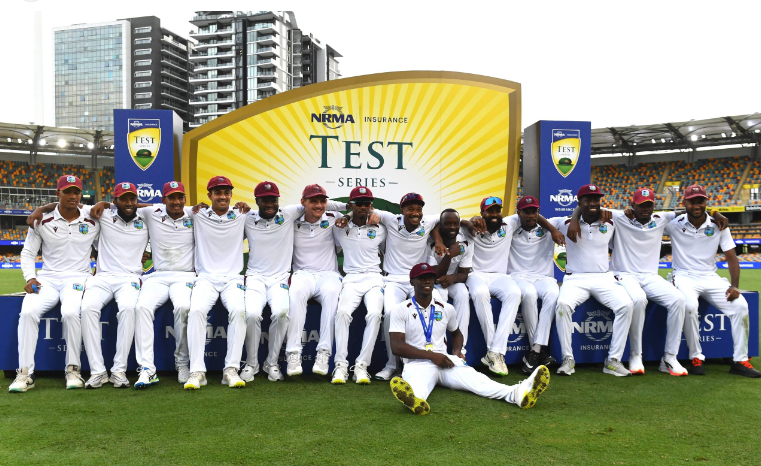 West Indies cricket team preparing for Test series against England, featuring players Jayden Seales and Jason Holder who have rejoined the squad, and uncapped opening batter Mikyle Louis.